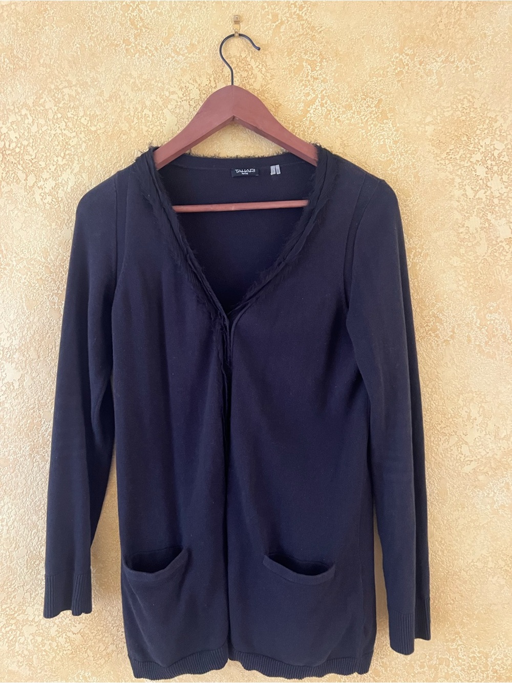 Tahari Black Open-Front Lightweight Cardigan